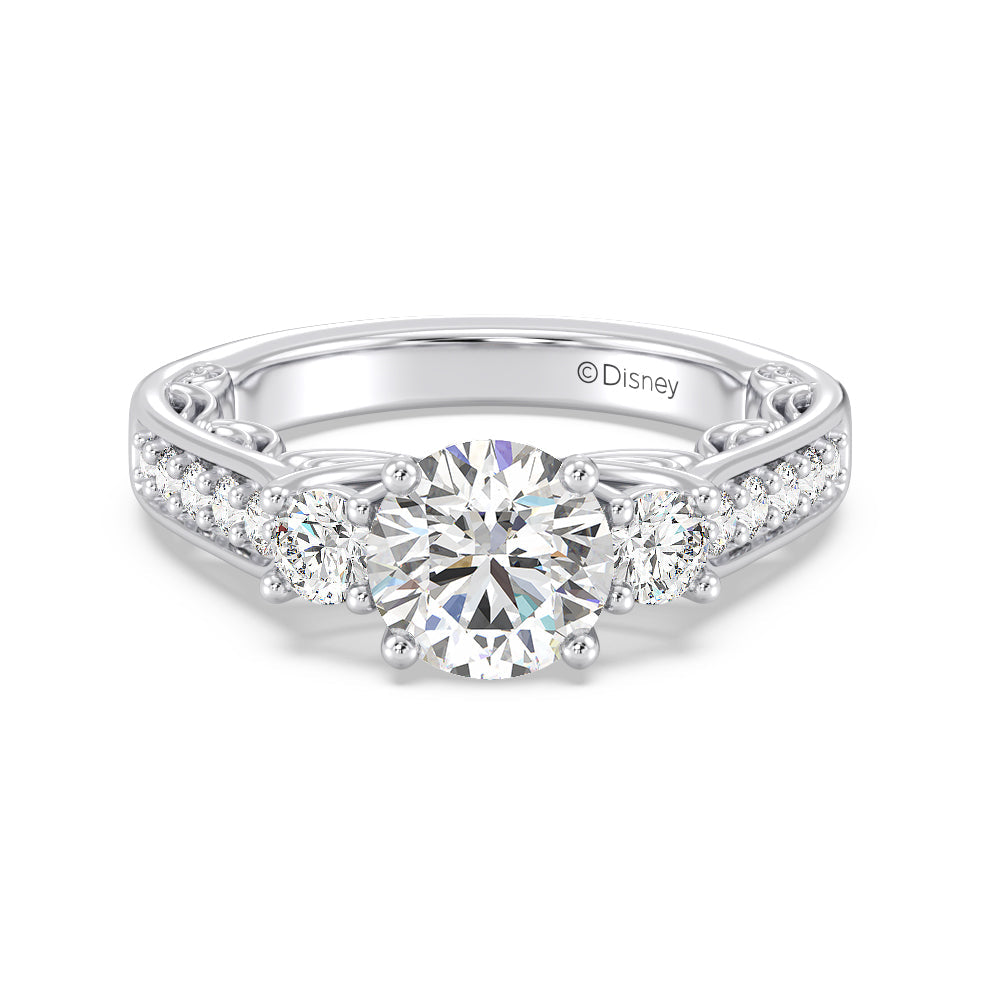Enchanted Star Lab Grown Diamond 14K Gold Cinderella Three Stone Engagement Ring with White Cut Diamond in 14KT Round view 2
