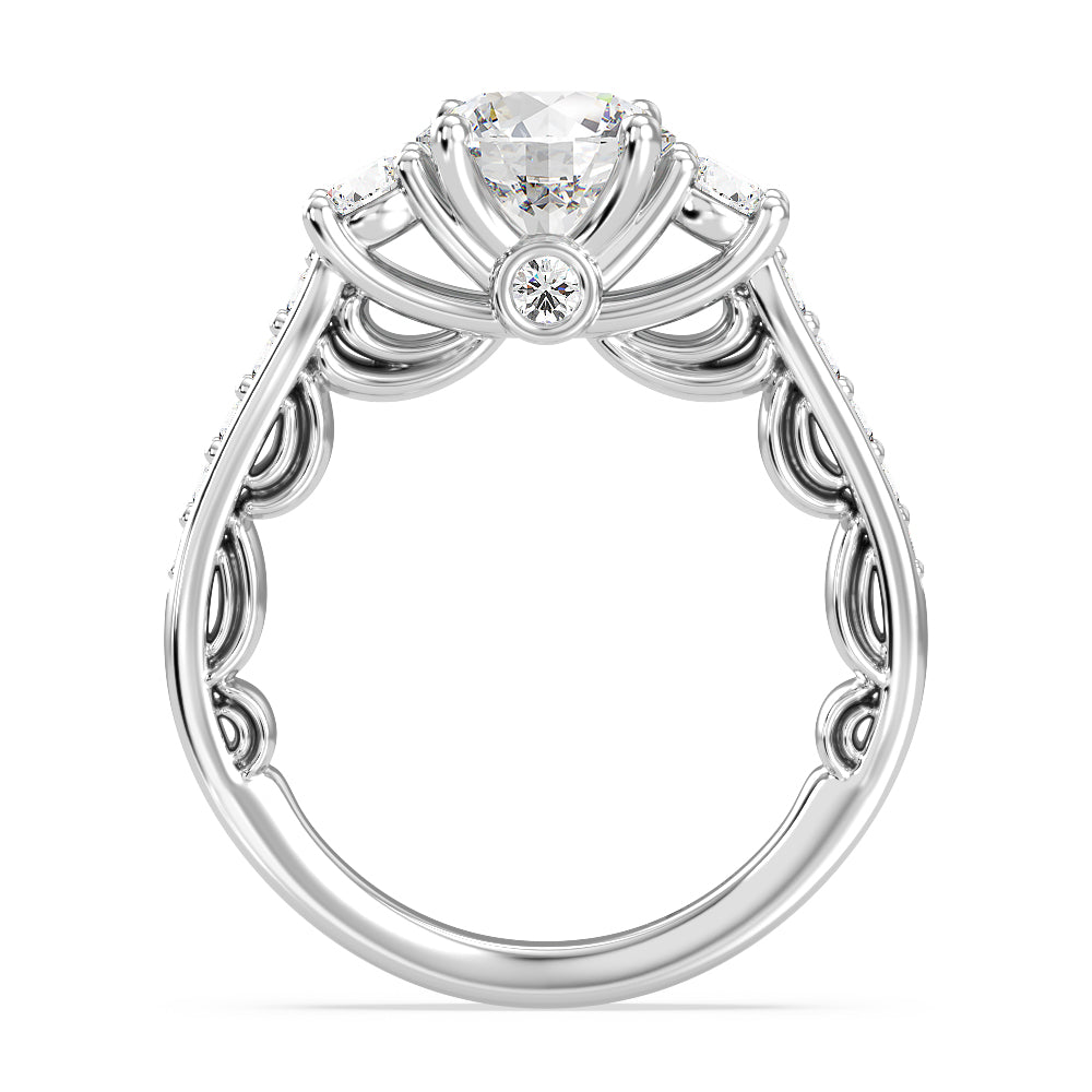 Enchanted Star Lab Grown Diamond 14K Gold Cinderella Three Stone Engagement Ring with White Cut Diamond in 14KT Round view 3

