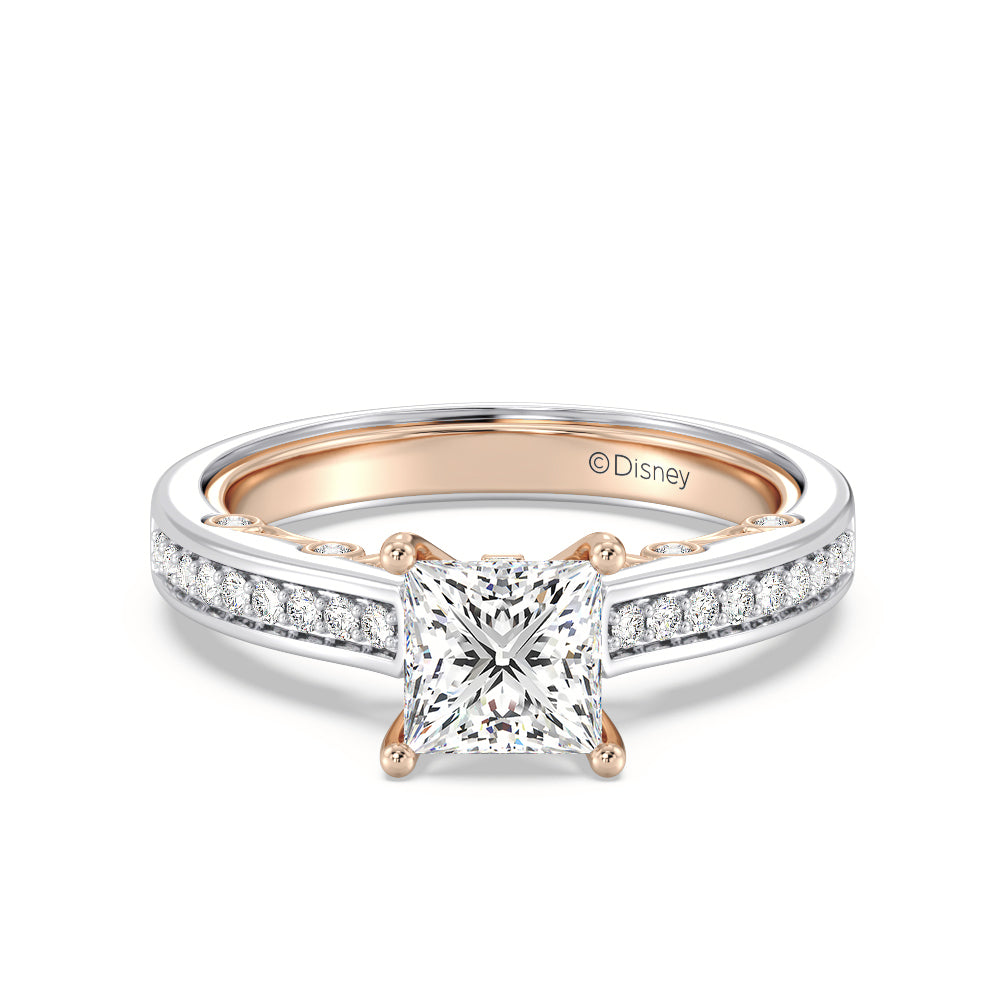 Enchanted Star Lab Grown Diamond 14K Gold  Snow White Bow Engagement Ring Set with White/Rose Cut Diamond in 14KT Princess view 3
