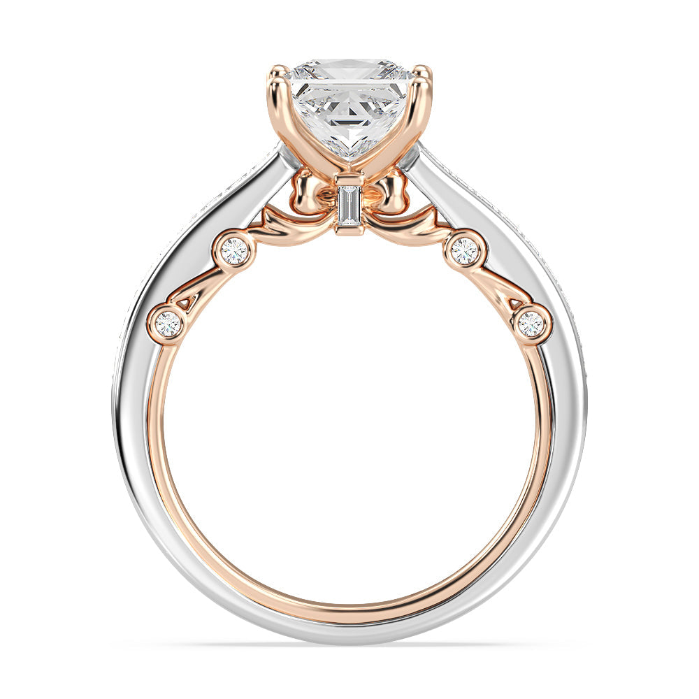 Enchanted Star Lab Grown Diamond 14K Gold  Snow White Bow Engagement Ring Set with White/Rose Cut Diamond in 14KT Princess view 4
