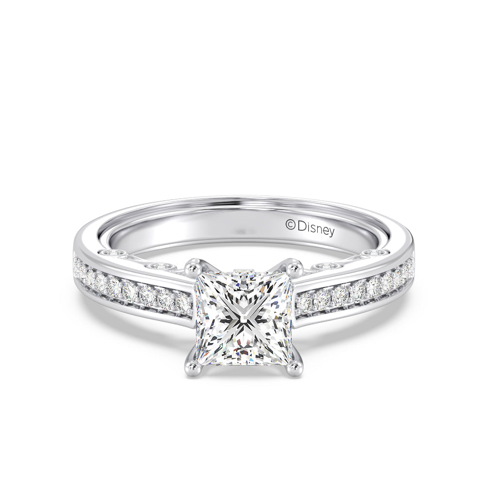 Enchanted Star Lab Grown Diamond 14K Gold  Snow White Bow Engagement Ring Set with White Cut Diamond in 14KT Princess view 3
