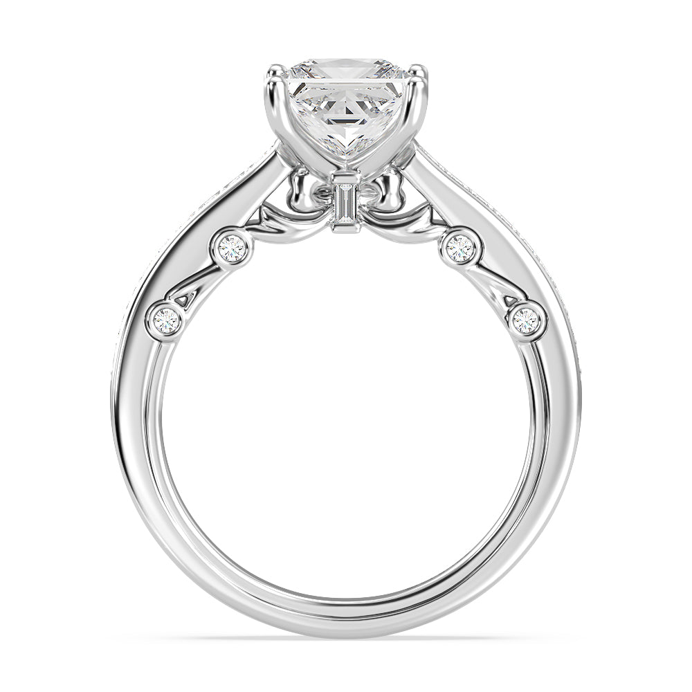 Enchanted Star Lab Grown Diamond 14K Gold  Snow White Bow Engagement Ring Set with White Cut Diamond in 14KT Princess view 4
