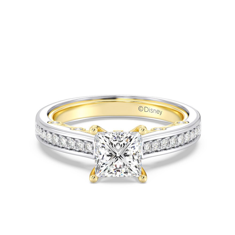 Enchanted Star Lab Grown Diamond 14K Gold  Snow White Bow Engagement Ring Set with White/Yellow Cut Diamond in 14KT Princess view 3
