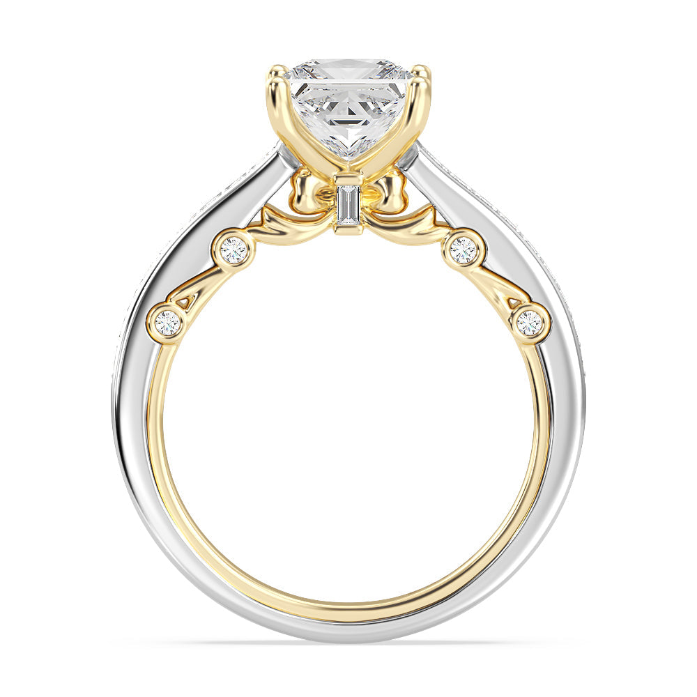 Enchanted Star Lab Grown Diamond 14K Gold  Snow White Bow Engagement Ring Set with White/Yellow Cut Diamond in 14KT Princess view 4
