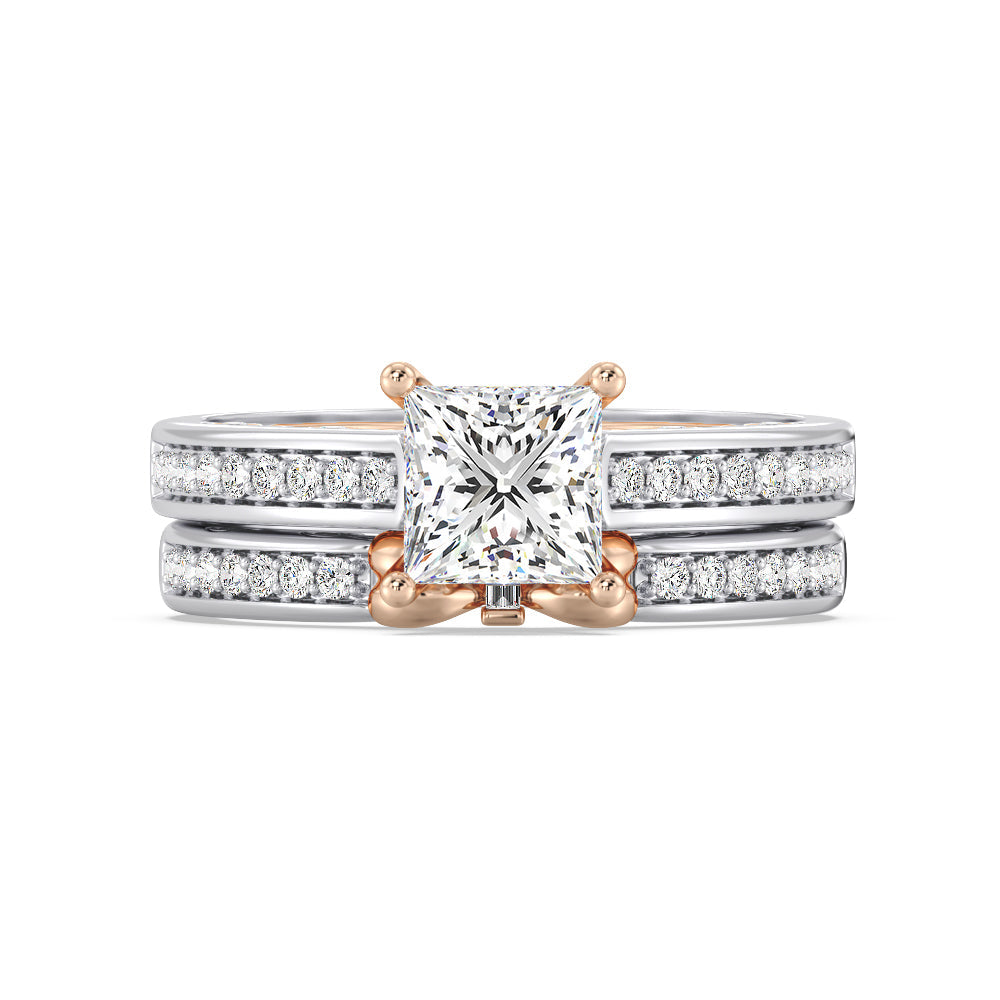 Enchanted Star Lab Grown Diamond 14K Gold  Snow White Bow Engagement Ring Set with White/Rose Cut Diamond in 14KT Princess view 2
