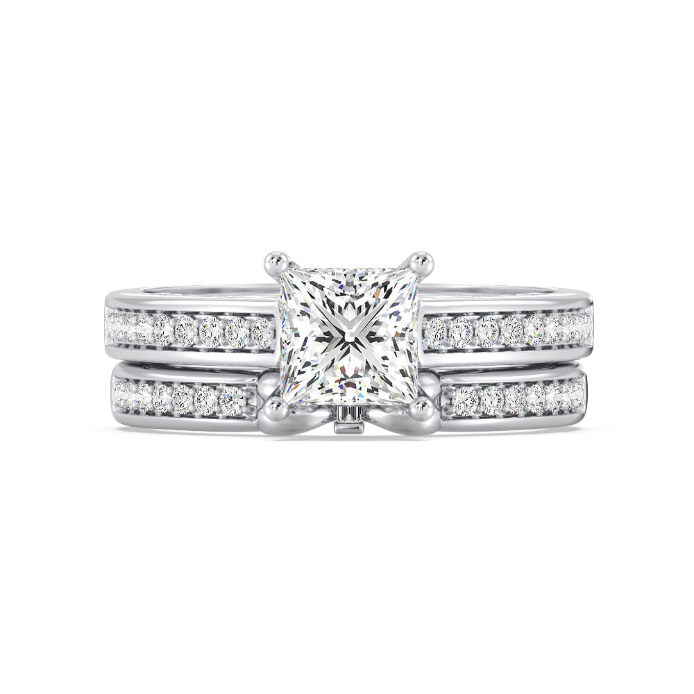 Enchanted Star Lab Grown Diamond 14K Gold  Snow White Bow Engagement Ring Set with White Cut Diamond in 14KT Princess view 2

