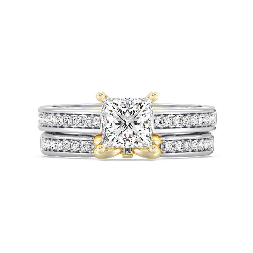 Enchanted Star Lab Grown Diamond 14K Gold  Snow White Bow Engagement Ring Set with White/Yellow Cut Diamond in 14KT Princess view 2
