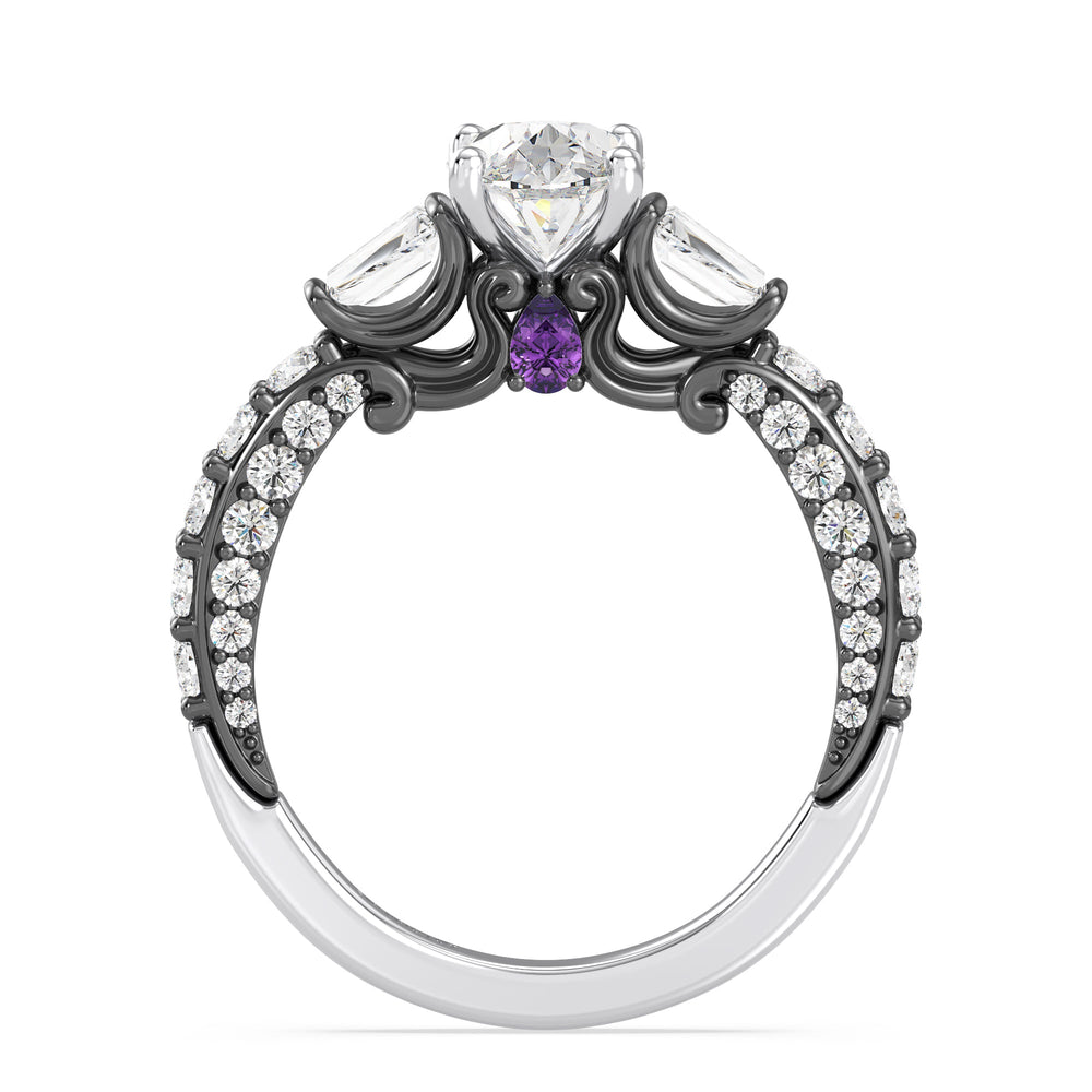 Enchanted Star Lab Grown Diamond 14K Gold Ursula Amethyst Peek-a-Boo Engagement Ring with Black/White Cut Diamond in 14KT Oval view 3
