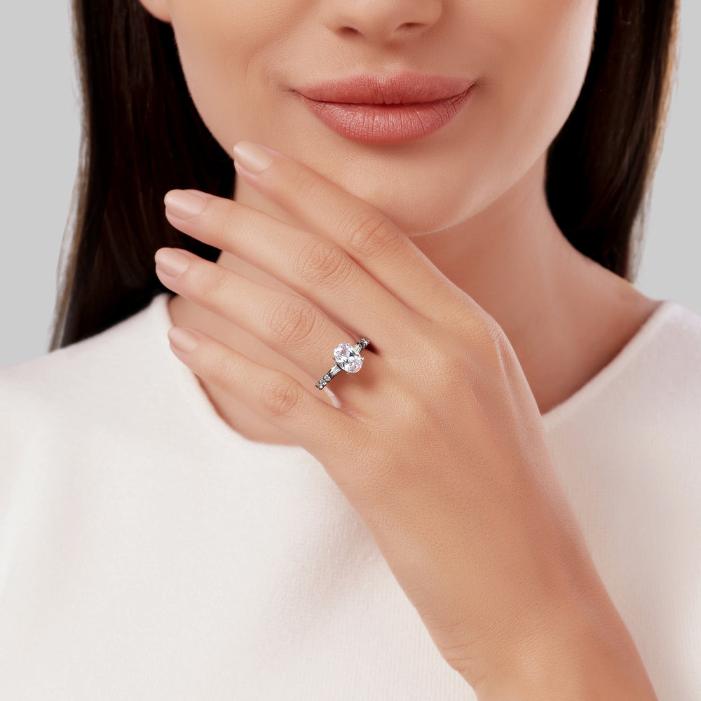 Model Wearing Enchanted Star Lab Grown Diamond 14K Gold Ursula Amethyst Peek-a-Boo Engagement Ring view