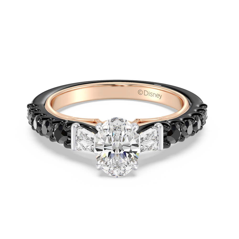 Enchanted Star Lab Grown Diamond 14K Gold Evil Queen Two Tone Engagement Ring with Black/Rose Cut Diamond in 14KT Oval view 2
