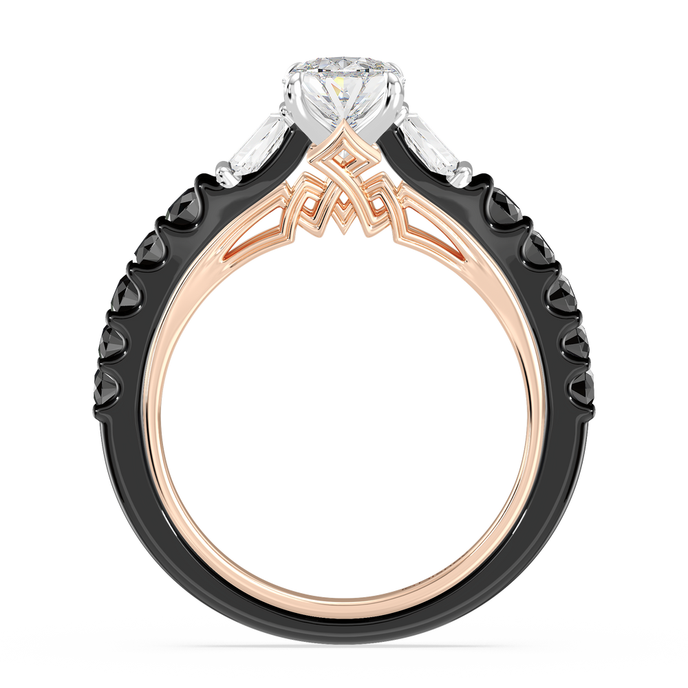 Enchanted Star Lab Grown Diamond 14K Gold Evil Queen Two Tone Engagement Ring with Black/Rose Cut Diamond in 14KT Oval view 3
