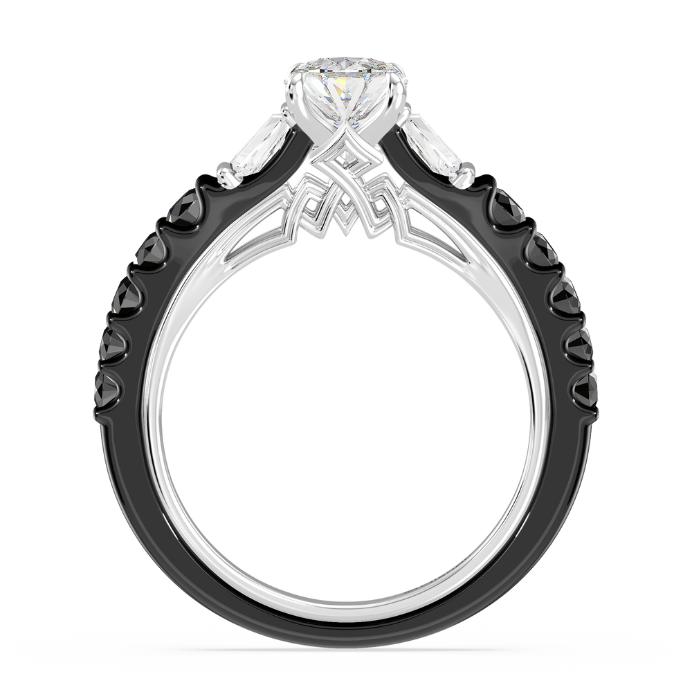Enchanted Star Lab Grown Diamond 14K Gold Evil Queen Two Tone Engagement Ring with Black/White Cut Diamond in 14KT Oval view 3

