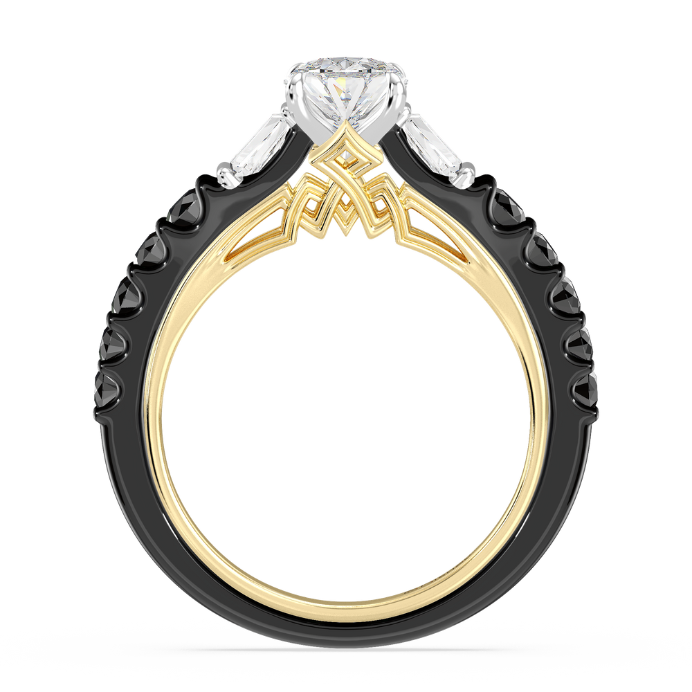 Enchanted Star Lab Grown Diamond 14K Gold Evil Queen Two Tone Engagement Ring with Black/Yellow Cut Diamond in 14KT Oval view 3
