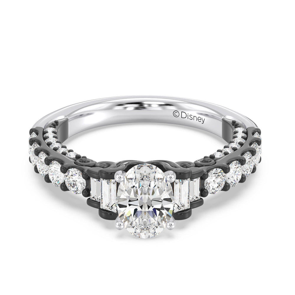 Enchanted Star Lab Grown Diamond 14K Gold Ursula Trident Engagement Ring with Black/White Cut Diamond in 14KT Oval view 2
