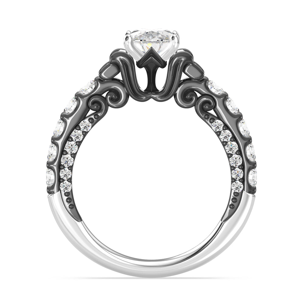 Enchanted Star Lab Grown Diamond 14K Gold Ursula Trident Engagement Ring with Black/White Cut Diamond in 14KT Oval view 3
