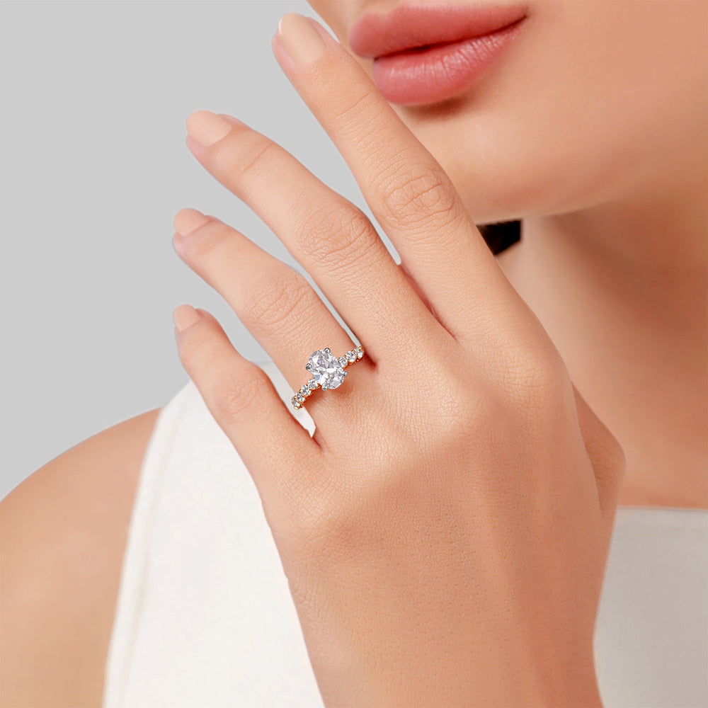 Model Wearing Enchanted Star Lab Grown Diamond 14K Gold Aurora Engagement Ring view