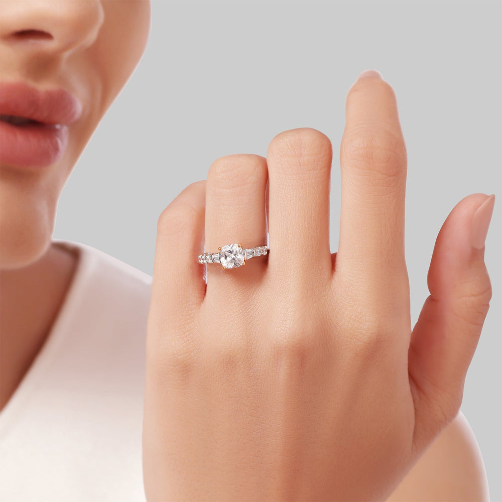 Model Wearing Enchanted Star Lab Grown Diamond 14k Gold Aurora Engagement Ring view