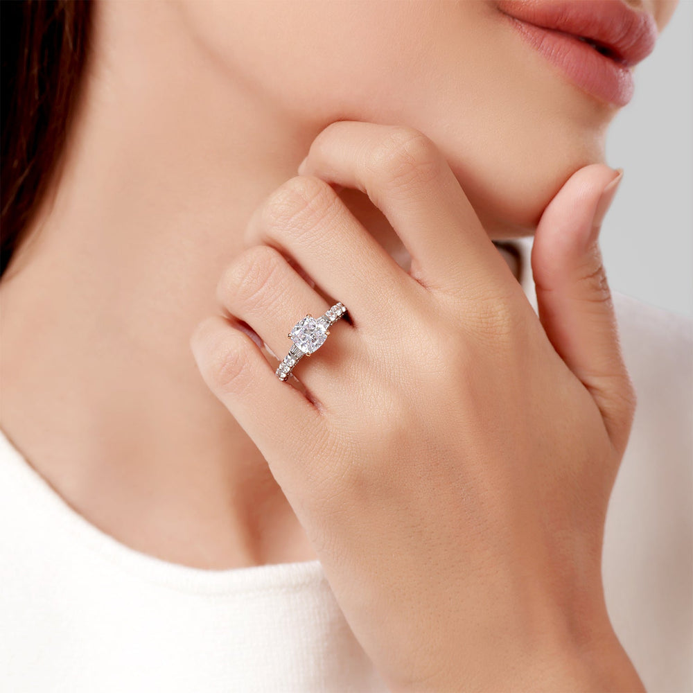 Model Wearing Enchanted Star Lab Grown Diamond 14K Gold Aurora Crown Engagement Ring view
