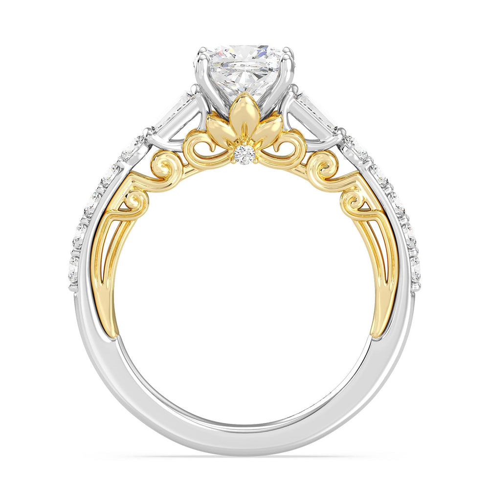 Enchanted Star Lab Grown Diamond 14K Gold Rapunzel Engagement Ring with White/Yellow Cut Diamond in 14KT Cushion view 4
