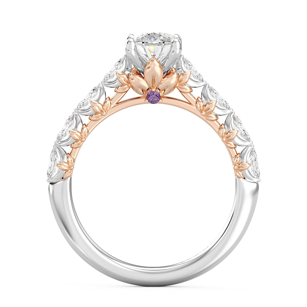 Enchanted Star Lab Grown Diamond 14K Gold Rapunzel Magic Flower Engagement Ring with White/Rose Cut Diamond in 14KT Oval view 3
