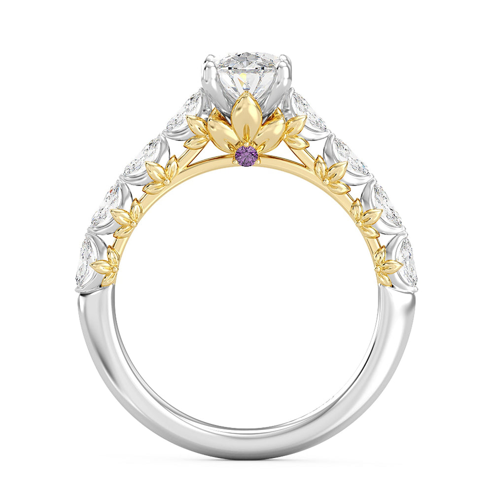 Enchanted Star Lab Grown Diamond 14K Gold Rapunzel Magic Flower Engagement Ring with White/Yellow Cut Diamond in 14KT Oval view 3
