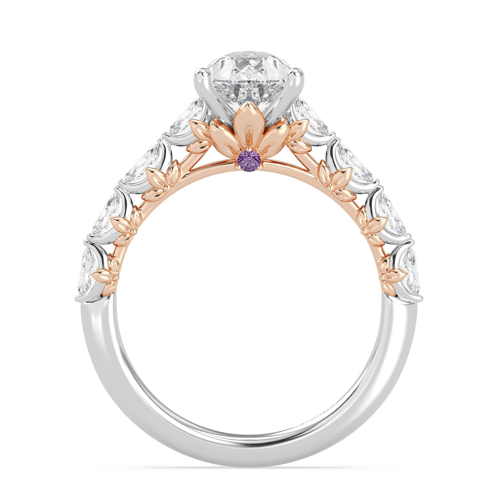 Enchanted Star Lab Grown Diamond 14K Gold Rapunzel Magic Flower Engagement Ring with White/Rose Cut Diamond in 14KT Pear view 3
