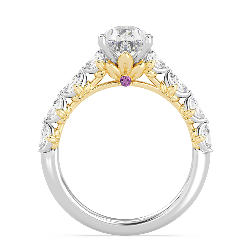 Enchanted Star Lab Grown Diamond 14K Gold Rapunzel Magic Flower Engagement Ring with White/Yellow Cut Diamond in 14KT Pear view 3
