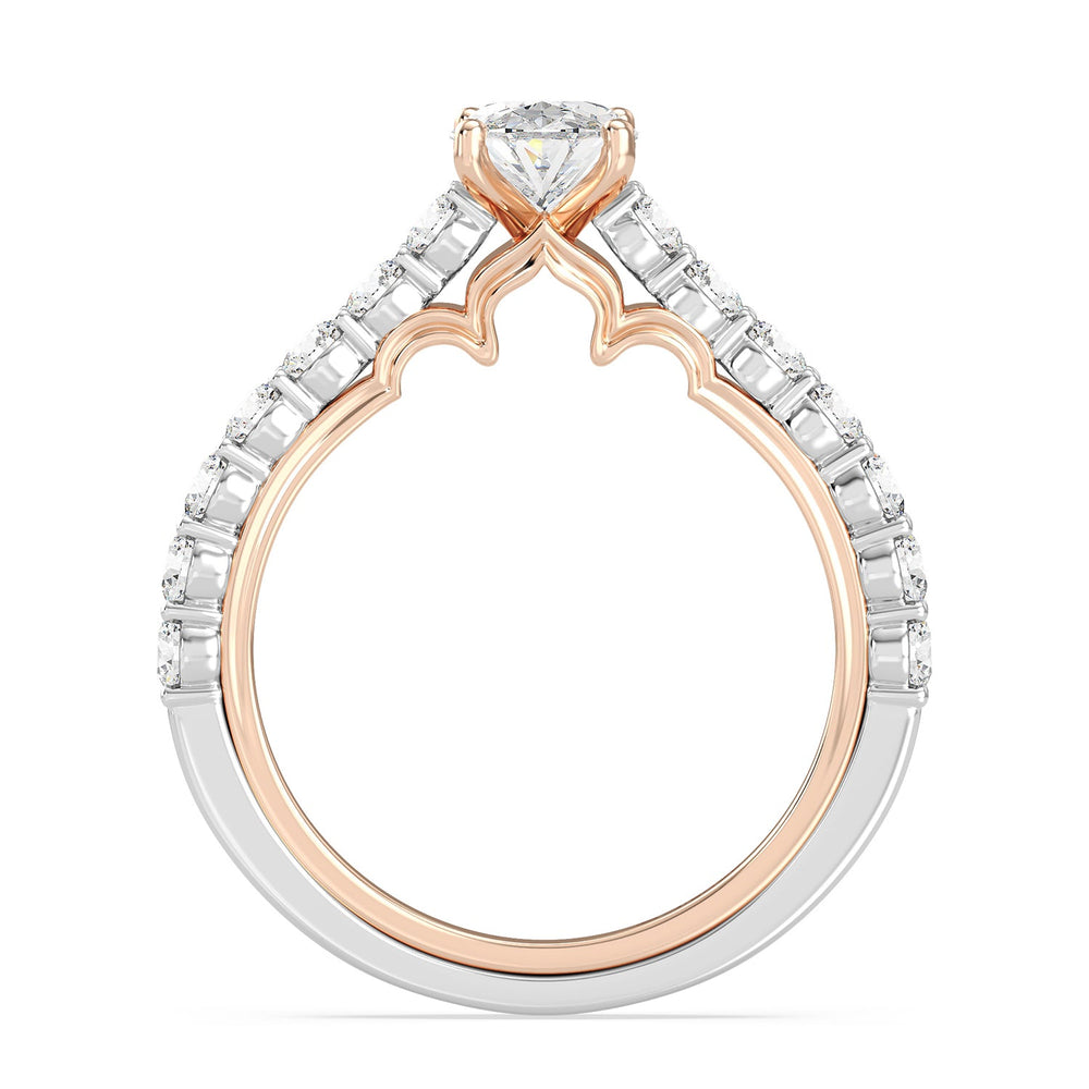 Enchanted Star Lab Grown Diamond 14K Gold Jasmine Arabesque Engagement Ring with White/Rose Cut Diamond in 14KT Oval view 3
