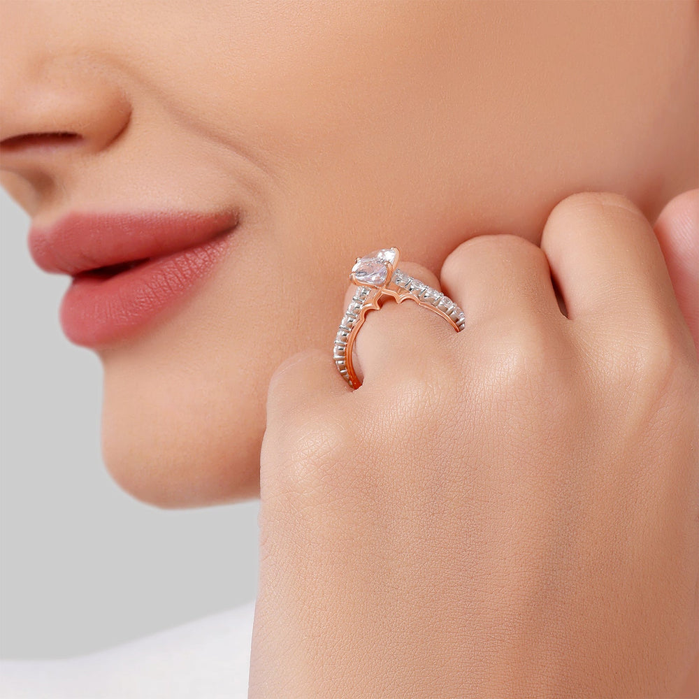Model Wearing Enchanted Star Lab Grown Diamond 14K Gold Jasmine Arabesque Engagement Ring view
