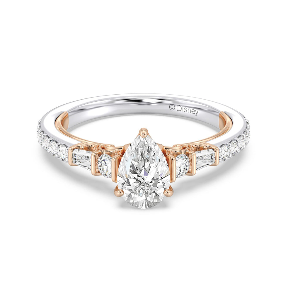 Enchanted Star Lab Grown Diamond 14K Gold Jasmine Three Prong Engagement Ring with White/Rose Cut Diamond in 14KT Pear view 2
