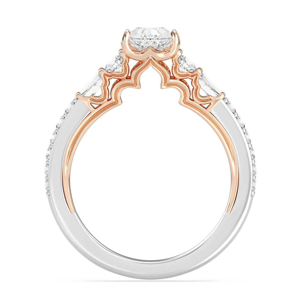 Enchanted Star Lab Grown Diamond 14K Gold Jasmine Three Prong Engagement Ring with White/Rose Cut Diamond in 14KT Pear view 3

