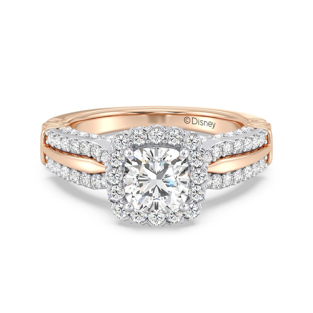 Enchanted Star Lab Grown Diamond Aurora Crown Engagement Ring with White/Rose Cut Diamond in 14KT Cushion view 2
