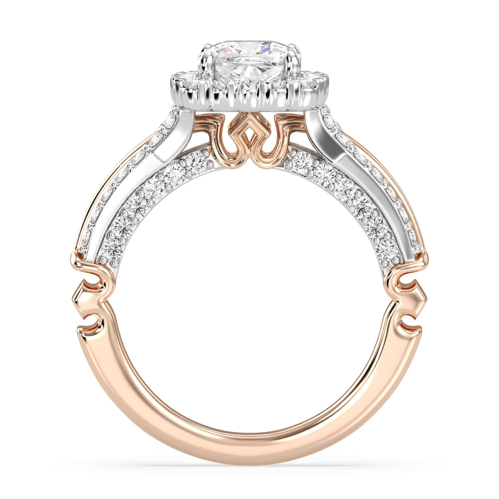 Enchanted Star Lab Grown Diamond Aurora Crown Engagement Ring with White/Rose Cut Diamond in 14KT Cushion view 3
