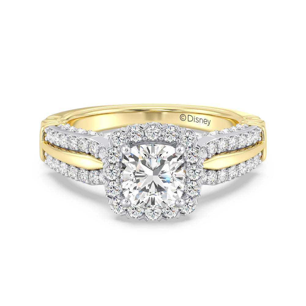 Enchanted Star Lab Grown Diamond Aurora Crown Engagement Ring with White/Yellow Cut Diamond in 14KT Cushion view 2
