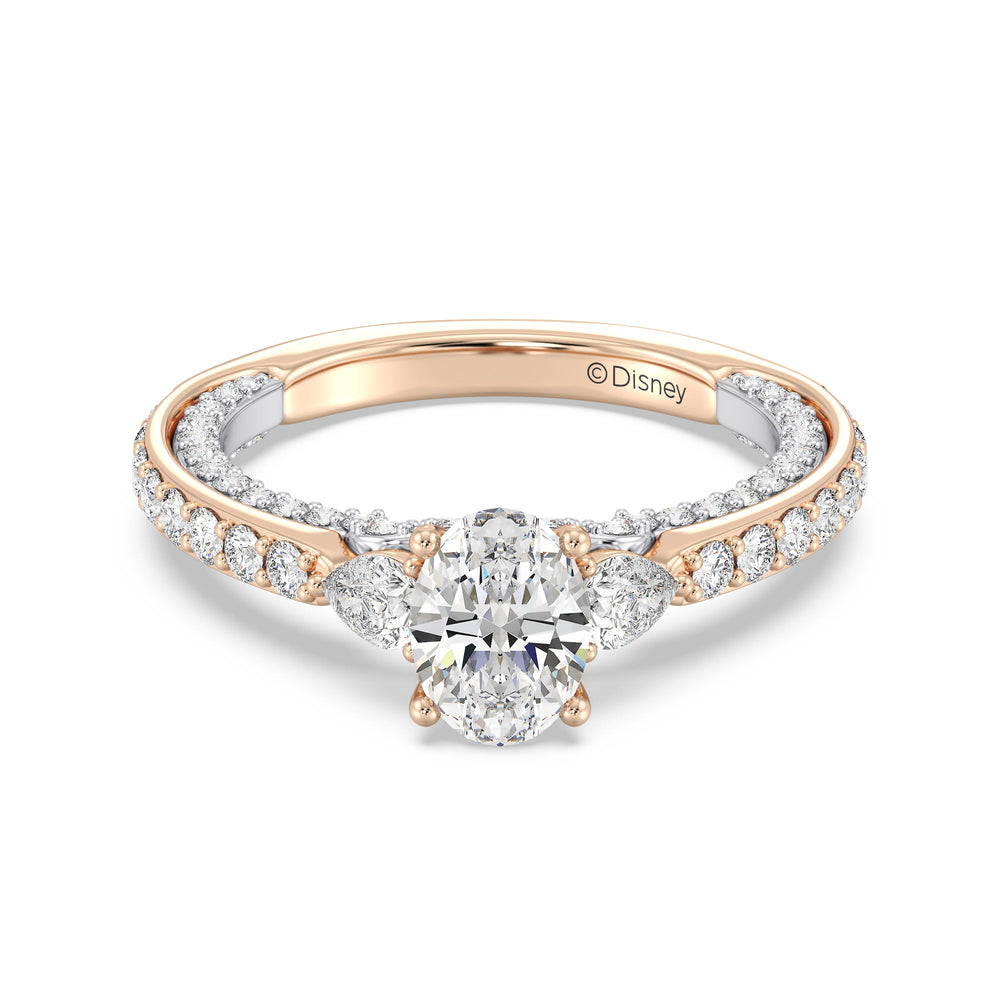 Enchanted Star Lab Grown Diamond 14K Gold Jasmine Three Stone Engagement Ring with White/Rose Cut Diamond in 14KT Oval view 2
