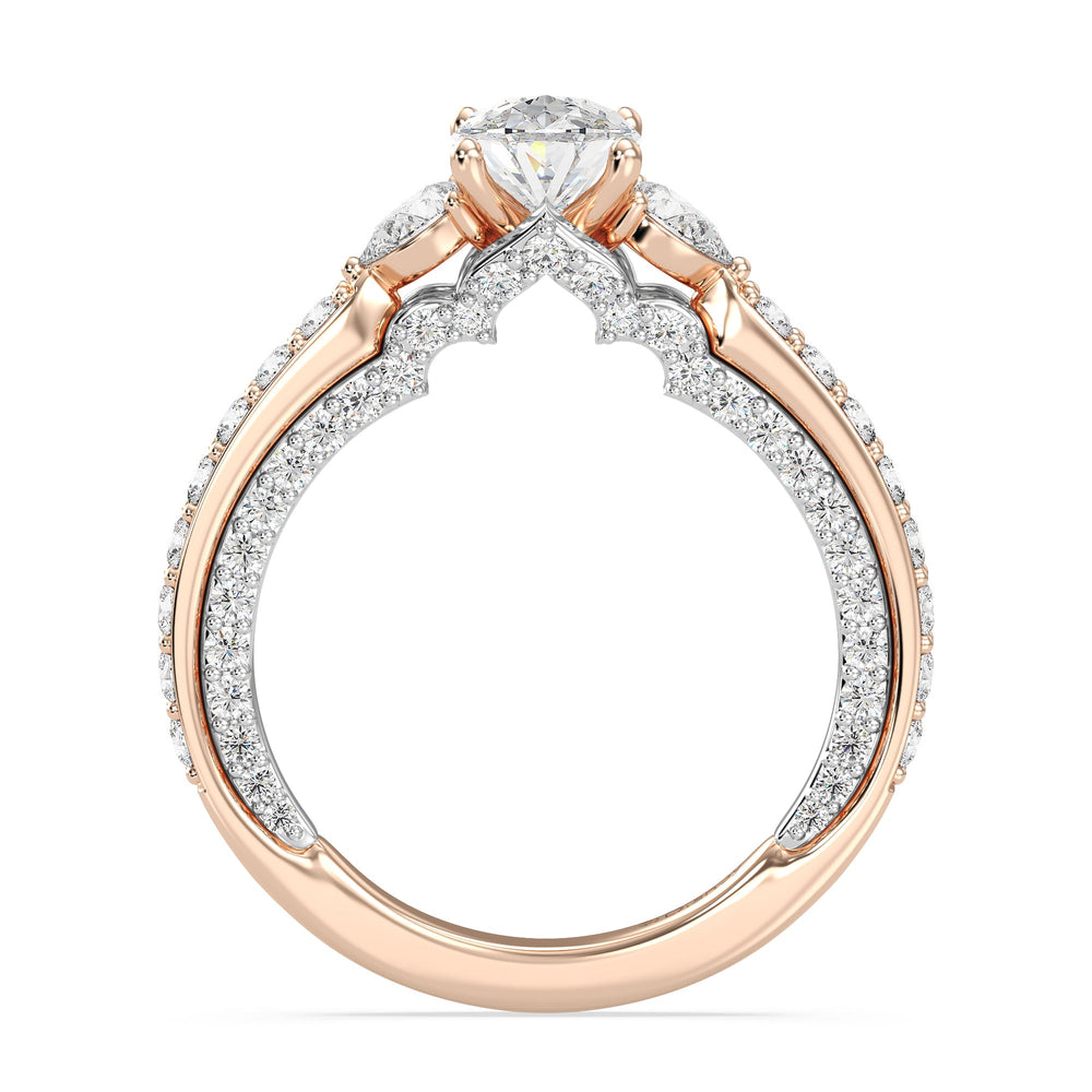 Enchanted Star Lab Grown Diamond 14K Gold Jasmine Three Stone Engagement Ring with White/Rose Cut Diamond in 14KT Oval view 3
