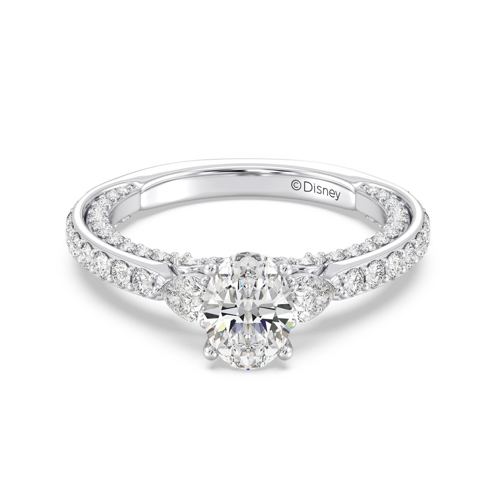 Enchanted Star Lab Grown Diamond 14K Gold Jasmine Three Stone Engagement Ring with White Cut Diamond in 14KT Oval view 2
