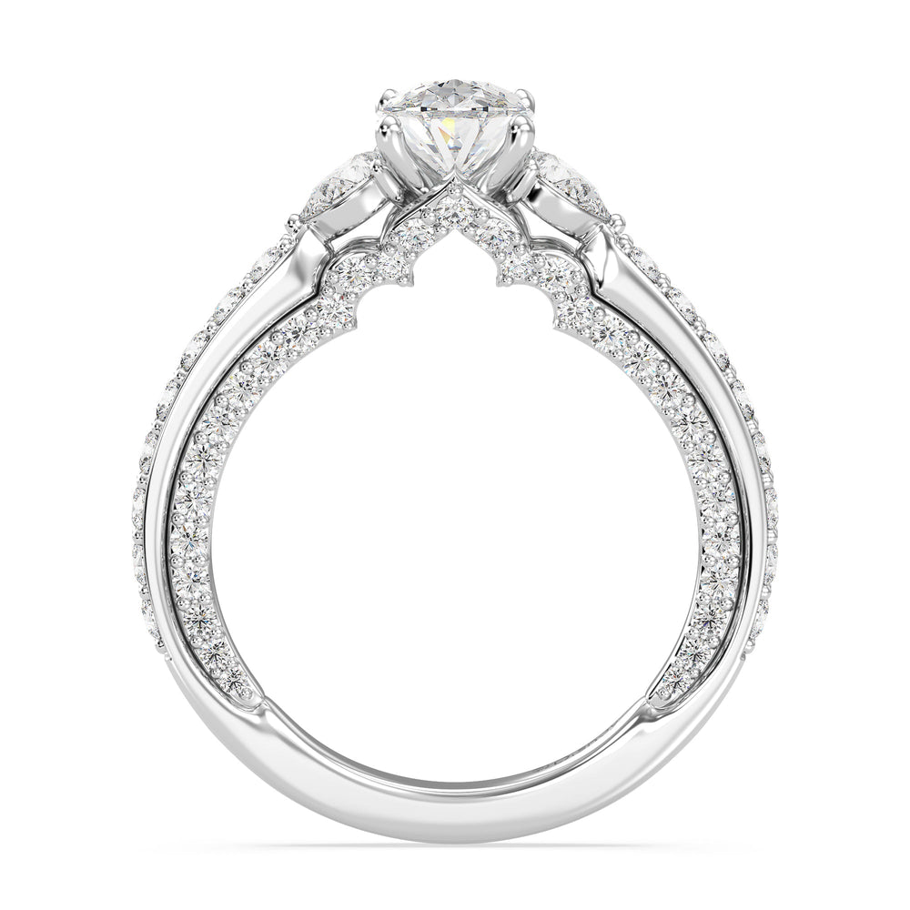 Enchanted Star Lab Grown Diamond 14K Gold Jasmine Three Stone Engagement Ring with White Cut Diamond in 14KT Oval view 3

