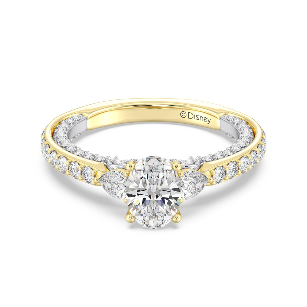 Enchanted Star Lab Grown Diamond 14K Gold Jasmine Three Stone Engagement Ring with White/Yellow Cut Diamond in 14KT Oval view 2
