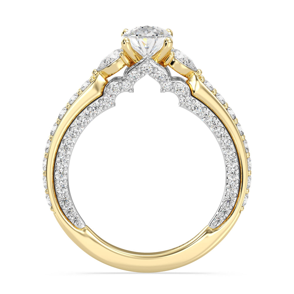 Enchanted Star Lab Grown Diamond 14K Gold Jasmine Three Stone Engagement Ring with White/Yellow Cut Diamond in 14KT Oval view 3
