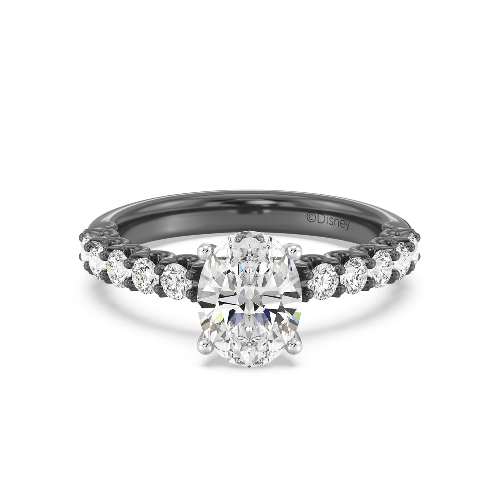 Enchanted Star Lab Grown Diamond Black Rhodium Over 14K Gold Maleficent Spiral Engagement Ring with Black/White Cut Diamond in 14KT Oval view 2
