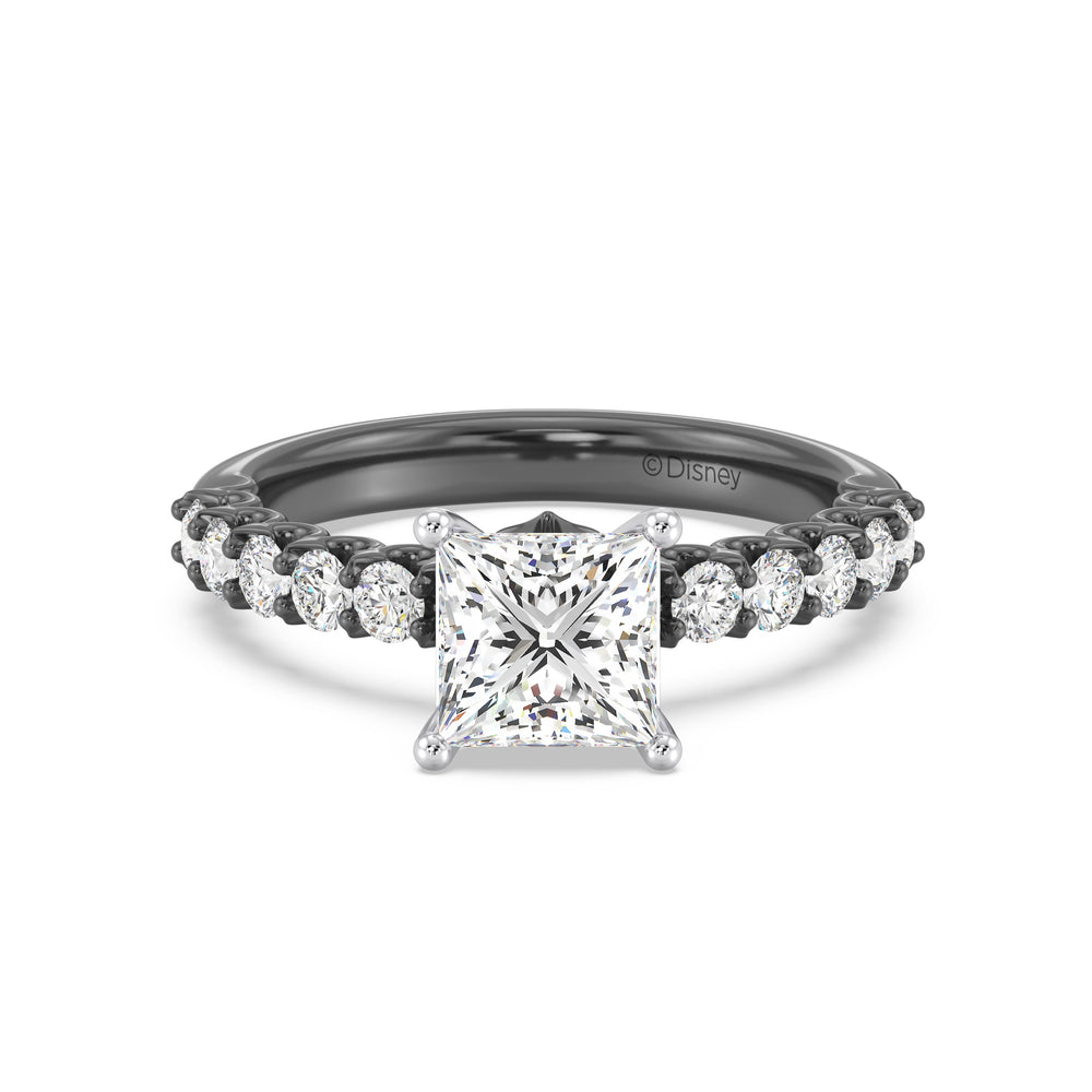 Enchanted Star Lab Grown Diamond Black Rhodium Over 14K Gold Maleficent Spiral Engagement Ring with Black/White Cut Diamond in 14KT Princess view 2
