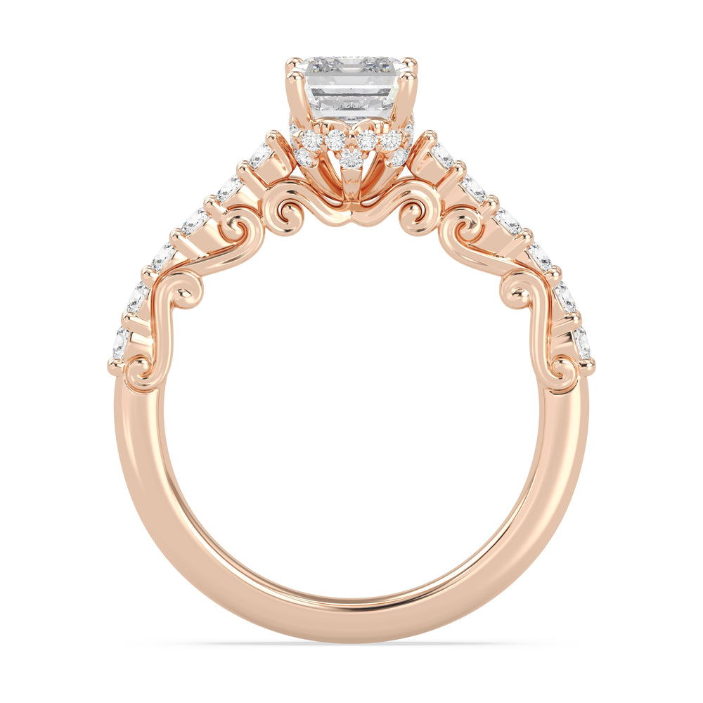 Enchanted Star Lab Grown Diamond 14K Gold Cinderella Filigree Engagement Ring with Rose Cut Diamond in 14KT Emerald view 3
