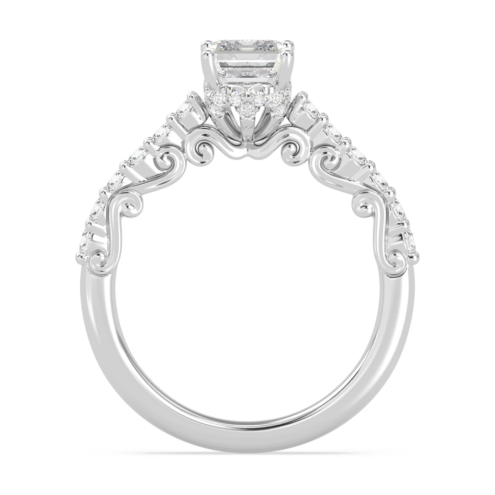 Enchanted Star Lab Grown Diamond 14K Gold Cinderella Filigree Engagement Ring with White Cut Diamond in 14KT Emerald view 3
