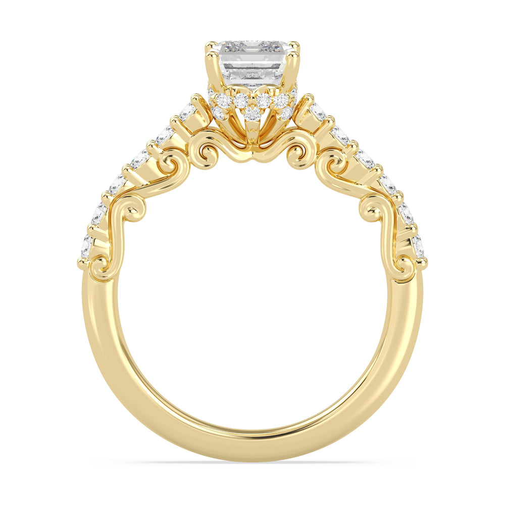 Enchanted Star Lab Grown Diamond 14K Gold Cinderella Filigree Engagement Ring with Yellow Cut Diamond in 14KT Emerald view 3
