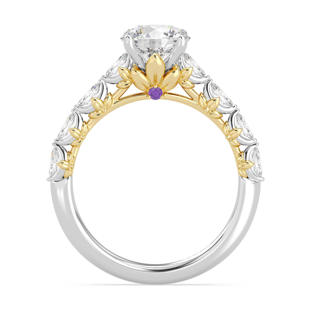 Enchanted Star Lab Grown Diamond 14K Gold Rapunzel Magic Flower Engagement Ring with White/Yellow Cut Diamond in 14KT Round view 3
