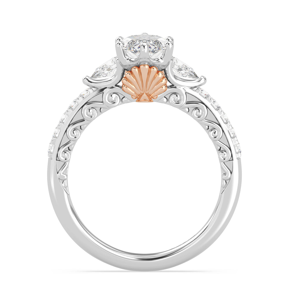 Enchanted Star Lab Grown Diamond 14K Gold Ariel Shell Gallery Engagement Ring with White/Rose Cut Diamond in 14KT Marquise view 3
