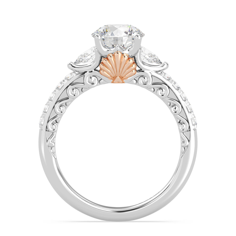 Enchanted Star Lab Grown Diamond 14K Gold Ariel Shell Gallery Engagement Ring with White/Rose Cut Diamond in 14KT Round view 3
