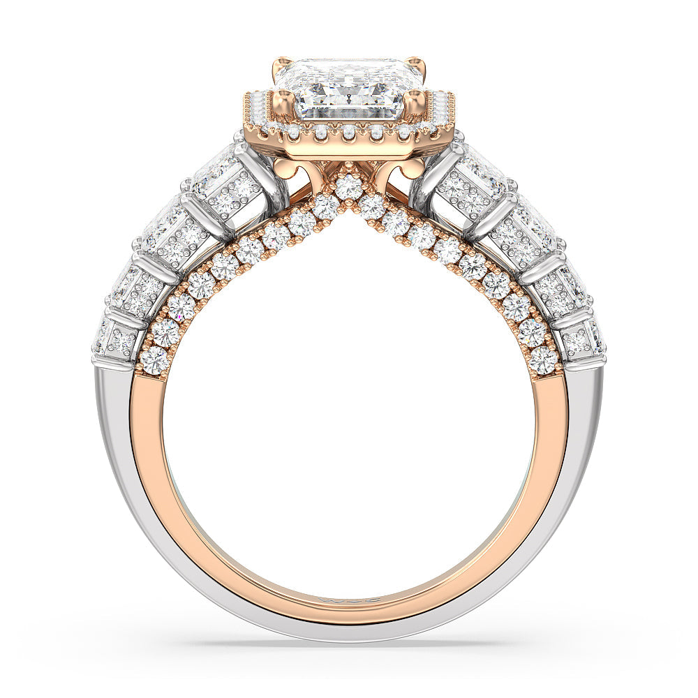 The Plaza Ring with Emerald Cut Diamond in 14KT White & Rose Gold view 2
