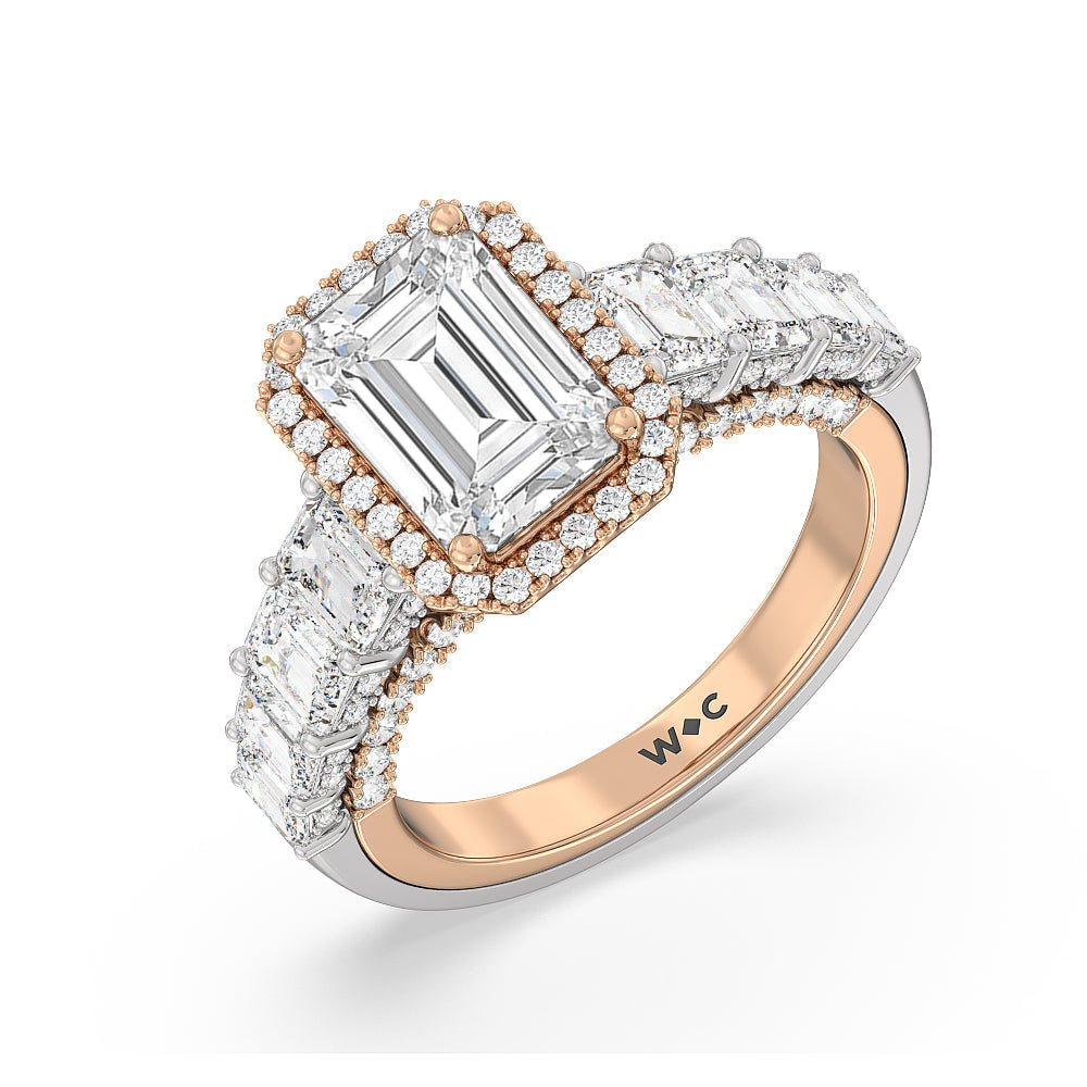 The Plaza Ring with Emerald Cut Diamond in 14KT White & Rose Gold view 3
